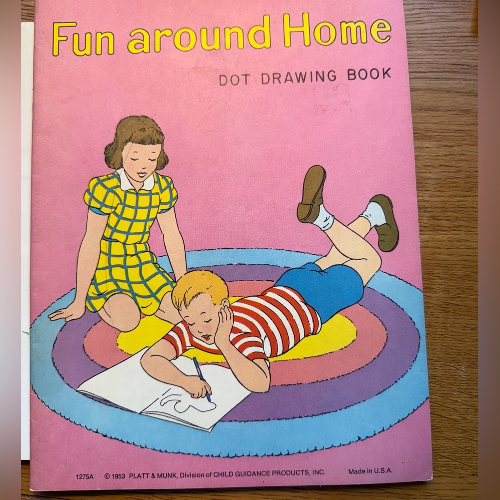 1953 Vintage Fun Around Home Dot Drawing Book - Pink Cover